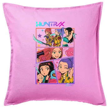 Huntrix Kpop Girls, Μαξιλάρι καναπέ ΡΟΖ 100% βαμβάκι, περιέχεται το γέμισμα (50x50cm)