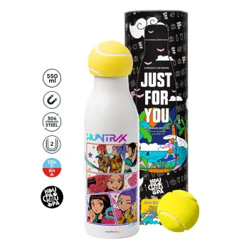 Huntrix Kpop Girls, Tennis ball Metal mug thermos White, double wall, 550ml