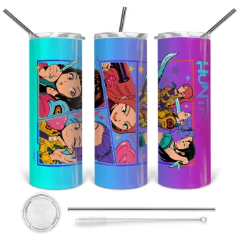 Huntrix Kpop Girls, Tumbler ποτήρι θερμό από ανοξείδωτο ατσάλι 600ml, με μεταλλικό καλαμάκι & βούρτσα καθαρισμού