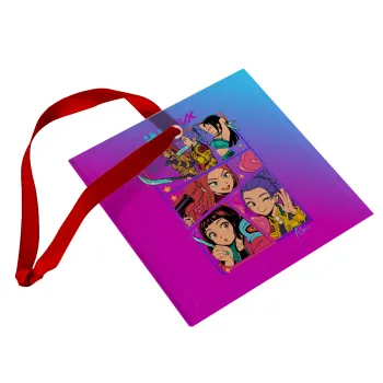 Huntrix Kpop Girls, Στολίδι Χριστουγεννιάτικο στολίδι γυάλινο τετράγωνο 9x9cm