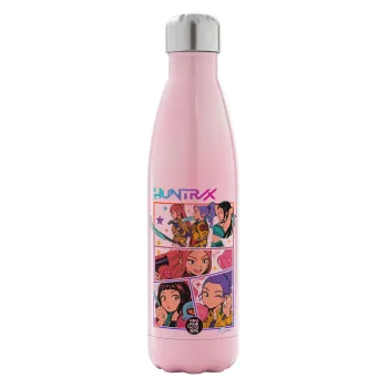 Huntrix Kpop Girls, Μεταλλικό παγούρι θερμός Ροζ Ιριδίζον (Stainless steel), διπλού τοιχώματος, 500ml