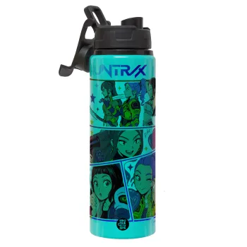 Huntrix Kpop Girls, Μεταλλικό παγούρι νερού με καπάκι ασφαλείας, αλουμινίου 850ml