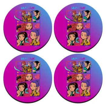Huntrix Kpop Girls, ΣΕΤ 4 Σουβέρ ξύλινα στρογγυλά (9cm)