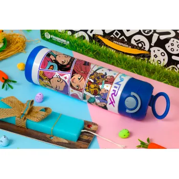 Huntrix Kpop Girls, Easter candle, Childrens hot water bottle, stainless steel, with safety straw, BLUE (500ml)