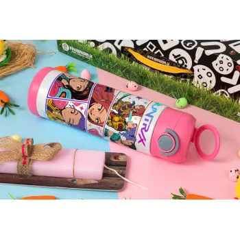 Huntrix Kpop Girls, Πασχαλινή Λαμπάδα με Παιδικό παγούρι θερμό, ανοξείδωτο, με καλαμάκι ασφαλείας, ΡΟΖ (500ml)