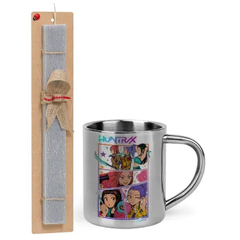 Huntrix Kpop Girls, Πασχαλινή Λαμπάδα με μεταλλική κούπα θερμό (300ml) & κερί αρωματικό πλακέ (30cm) (ΓΚΡΙ)