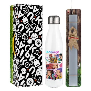 Huntrix Kpop Girls, Easter candle, metallic white thermos bottle (500ml) & aromatic flat candle (30cm) (GRAY)