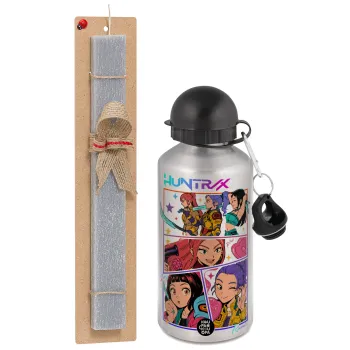 Huntrix Kpop Girls, Πασχαλινή Λαμπάδα με παγούρι μεταλλικό Ασημένιο αλουμινίου (500ml) & κερί αρωματικό πλακέ (30cm) (ΓΚΡΙ)