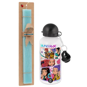 Huntrix Kpop Girls, Easter Set, metallic aluminum water bottle (500ml) & scented flat candle (30cm) (TURQUOISE)
