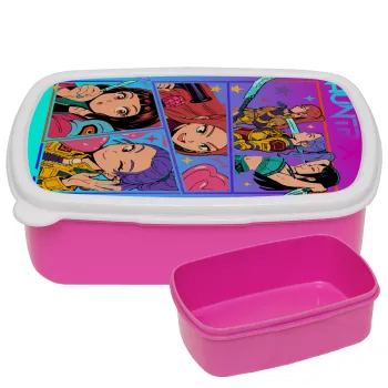 Huntrix Kpop Girls, ΡΟΖ παιδικό δοχείο φαγητού (lunchbox) πλαστικό (BPA-FREE) Lunch Βox M18 x Π13 x Υ6cm