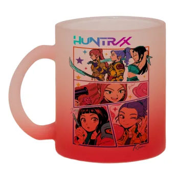 Huntrix Kpop Girls, Κούπα γυάλινη δίχρωμη με βάση το κόκκινο ματ, 330ml