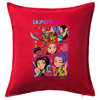 Huntrix Kpop Girls, Μαξιλάρι καναπέ Κόκκινο 100% βαμβάκι, περιέχεται το γέμισμα (50x50cm)