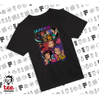Huntrix Kpop Girls, Άνετο παιδικό T-Shirt ΜΑΥΡΟ από 100% βαμβάκι, για κάθε μέρα. Vegan & OEKO-TEX πιστοποιημένο.