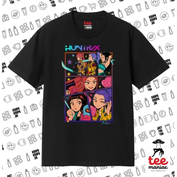 Huntrix Kpop Girls, Κλασικό T-Shirt, διπλής ραφής, χωρίς πλευρικές ραφές ΜΑΥΡΟ από 100% βαμβάκι. Vegan & OEKO-TEX πιστοποιημένο.