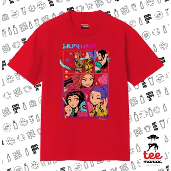 Huntrix Kpop Girls, Κλασικό T-Shirt, διπλής ραφής, χωρίς πλευρικές ραφές ΚΟΚΚΙΝΟ από 100% βαμβάκι. Vegan & OEKO-TEX πιστοποιημένο.