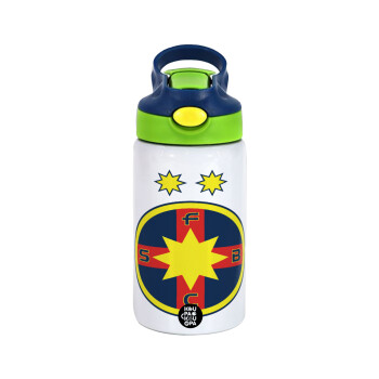 FC Steaua Bucuresti (FCSB), Children's hot water bottle, stainless steel, with safety straw, green, blue (350ml)