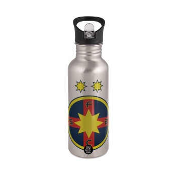 FC Steaua Bucuresti (FCSB), Παγούρι νερού Ασημένιο με καλαμάκι, ανοξείδωτο ατσάλι 600ml