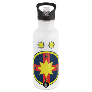 FC Steaua Bucuresti (FCSB), Παγούρι νερού Λευκό με καλαμάκι, ανοξείδωτο ατσάλι 600ml