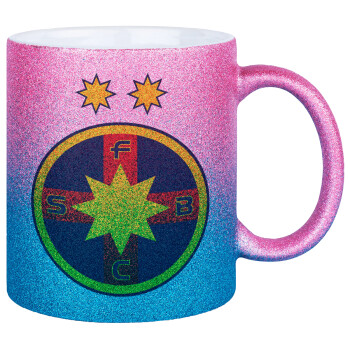 FC Steaua Bucuresti (FCSB), Κούπα Χρυσή/Μπλε Glitter, κεραμική, 330ml