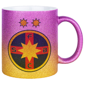 FC Steaua Bucuresti (FCSB), Κούπα Χρυσή/Ροζ Glitter, κεραμική, 330ml