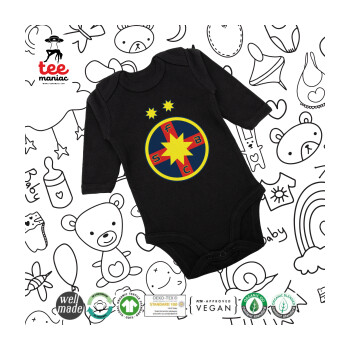 FC Steaua Bucuresti (FCSB), Μακρυμάνικο βρεφικό φορμάκι, 0-18 μηνών, ΜΑΥΡΟ, 100% Organic Cotton