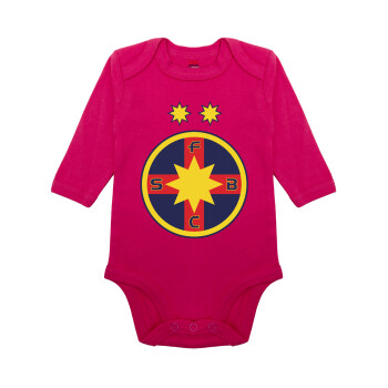 FC Steaua Bucuresti (FCSB), Μακρυμάνικο βρεφικό φορμάκι, 0-18 μηνών, ΡΟΖ, 100% Organic Cotton