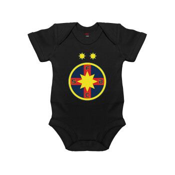 FC Steaua Bucuresti (FCSB), Βρεφικό φορμάκι μωρού, 0-18 μηνών, ΜΑΥΡΟ, 100% Organic Cotton, κοντομάνικο