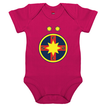 FC Steaua Bucuresti (FCSB), Βρεφικό φορμάκι μωρού, 0-18 μηνών, ΡΟΖ, 100% Organic Cotton, κοντομάνικο