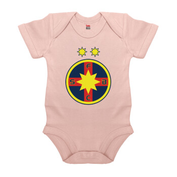 FC Steaua Bucuresti (FCSB), Βρεφικό φορμάκι μωρού, 0-18 μηνών, ΡΟΖ POWDER, 100% Organic Cotton, κοντομάνικο