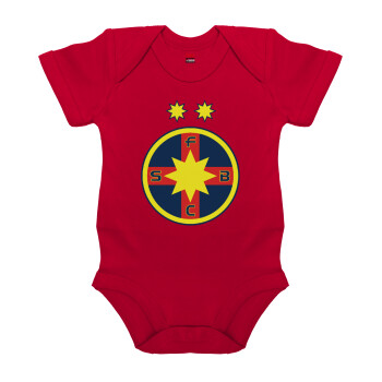 FC Steaua Bucuresti (FCSB), Βρεφικό φορμάκι μωρού, ΚΟΚΚΙΝΟ, 100% Organic Cotton, κοντομάνικο