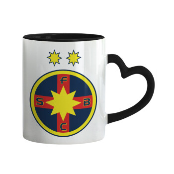 FC Steaua Bucuresti (FCSB), Mug heart black handle, ceramic, 330ml