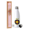 Easter Set, metallic stainless steel water bottle (750ml) & scented flat Easter candle (30cm) (PINK)