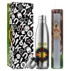Easter Set, metallic stainless thermos flask (500ml) & scented flat Easter candle (30cm) (GRAY)