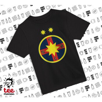 FC Steaua Bucuresti (FCSB), Άνετο παιδικό T-Shirt ΜΑΥΡΟ από 100% βαμβάκι, για κάθε μέρα. Vegan & OEKO-TEX πιστοποιημένο.
