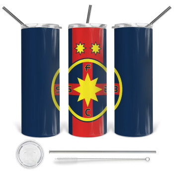 FC Steaua Bucuresti (FCSB), Tumbler ποτήρι θερμό από ανοξείδωτο ατσάλι 600ml, με μεταλλικό καλαμάκι & βούρτσα καθαρισμού