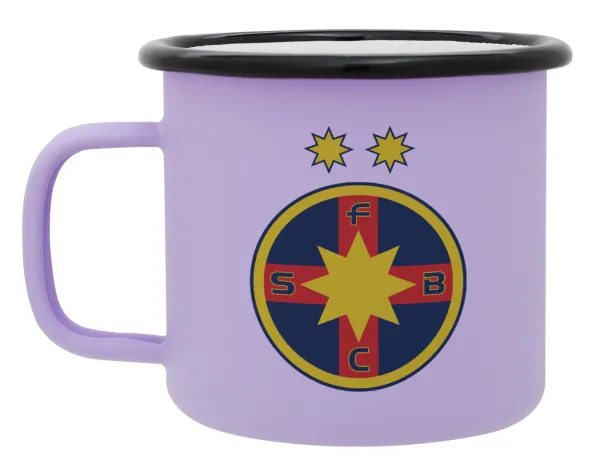 FC Steaua Bucuresti (FCSB) — Metal enamel mug, matte light pastel purple, 360ml