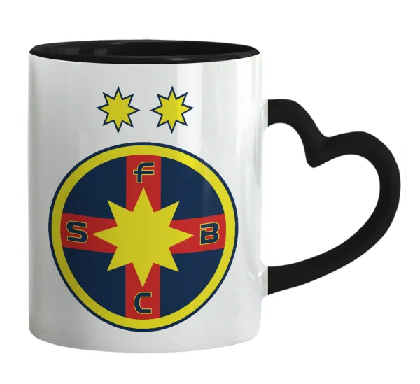 FC Steaua Bucuresti (FCSB) — Κούπα καρδιά χερούλι μαύρη, κεραμική, 330ml