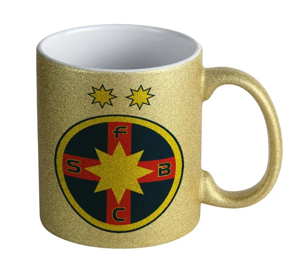 FC Steaua Bucuresti (FCSB) — Gold glitter mug that sparkles, ceramic, 330ml