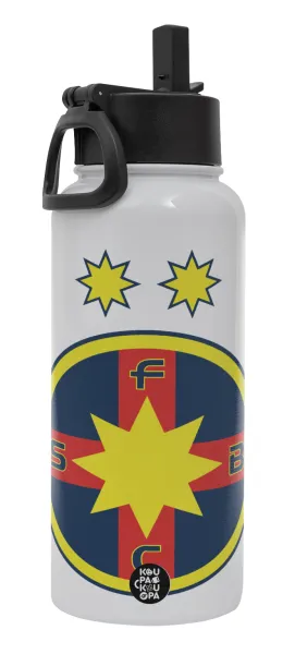 FC Steaua Bucuresti (FCSB) — Metal mug thermo White with Straw and Spout Lid (Stainless steel), double wall, 950ml