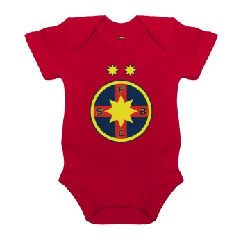FC Steaua Bucuresti (FCSB), Βρεφικό φορμάκι μωρού, ΚΟΚΚΙΝΟ, 100% Organic Cotton, κοντομάνικο