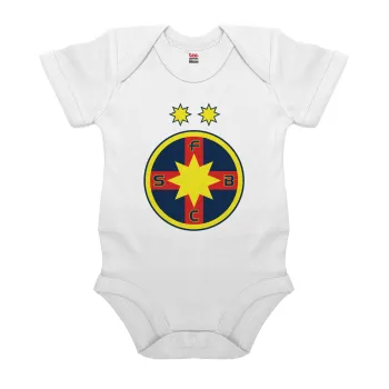 FC Steaua Bucuresti (FCSB), Βρεφικό φορμάκι μωρού, 0-24 μηνών, ΛΕΥΚΟ, 100% Organic Cotton, κοντομάνικο
