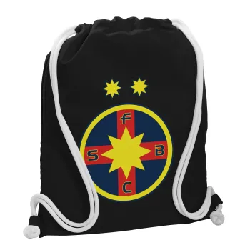 FC Steaua Bucuresti (FCSB), Backpack pouch GYMBAG Black, with pocket (40x48cm) & thick white cords