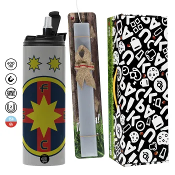 FC Steaua Bucuresti (FCSB), Easter candle with Grey Tumbler Thermo 600ml & aromatic flat candle (30cm) (GREY)