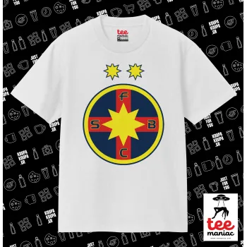 FC Steaua Bucuresti (FCSB), Κλασικό T-Shirt, διπλής ραφής, χωρίς πλευρικές ραφές ΛΕΥΚΟ από 100% βαμβάκι. Vegan & OEKO-TEX πιστοποιημένο.
