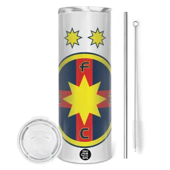 FC Steaua Bucuresti (FCSB), Tumbler stainless steel 600ml, with metal straw & cleaning brush