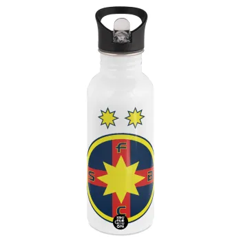 FC Steaua Bucuresti (FCSB), Παγούρι νερού Λευκό με καλαμάκι, ανοξείδωτο ατσάλι 600ml