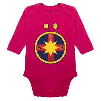 FC Steaua Bucuresti (FCSB), Μακρυμάνικο βρεφικό φορμάκι, 0-18 μηνών, ΡΟΖ, 100% Organic Cotton