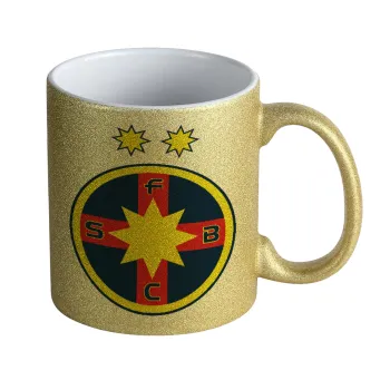 FC Steaua Bucuresti (FCSB), Κούπα Χρυσή Glitter που γυαλίζει, κεραμική, 330ml