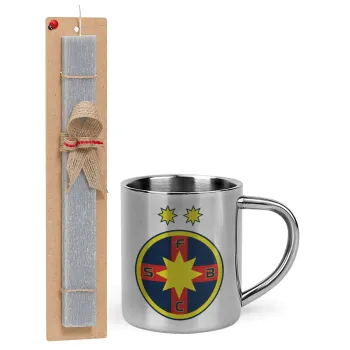 FC Steaua Bucuresti (FCSB), Easter Set, metallic thermal cup (300ml) & Easter aromatic flat candle (30cm) (GRAY)