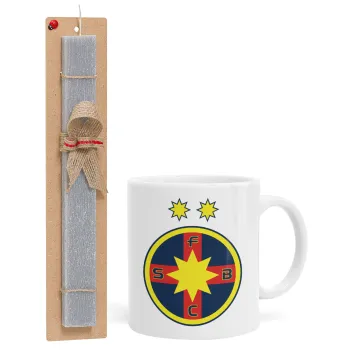 FC Steaua Bucuresti (FCSB), Easter Set, Ceramic Cup (330ml) & Easter aromatic flat candle (30cm) (GRAY)